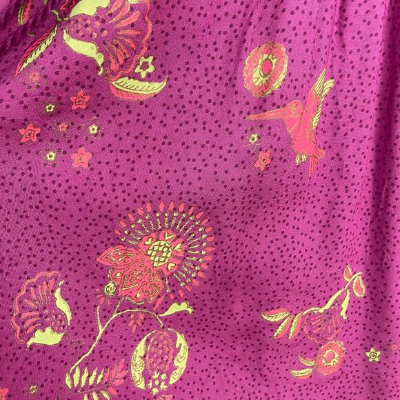 Max Tunic Top Blouse‎ Cropped Bell Sleeves Floral Hummingbird Tassel Neck Small - Picture 12 of 16